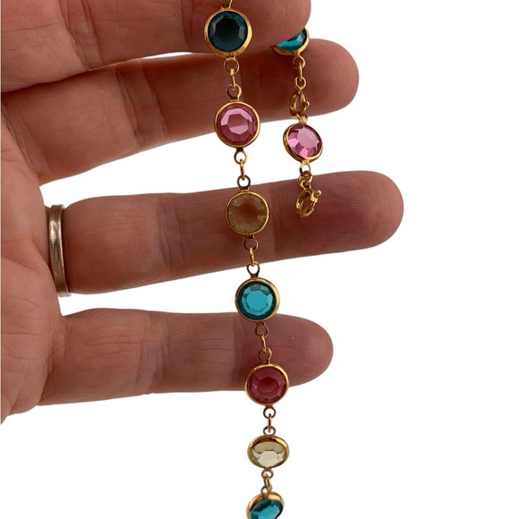 SWAROVSKI BRACELET AUSTRIAN CRYSTAL BLUE/TEAL PINK CLR BEZELS VINTAGE 7.25 +1" - Picture 5 of 10